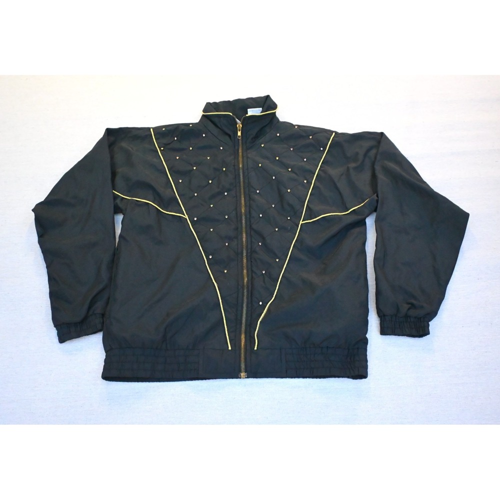 Vintage 90s Blair Boutique Womens SML Black Jacket Gold Piping Silver Studs Glam